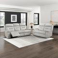 Lexicon Recliner Living Room Set, Top Grain Leather Recliner Couch, Home Theater Seating, Wall Hugger Power Reclining Sofa, Includes Dual Reclining Couch & Loveseat, 2-Piece Set, Silver