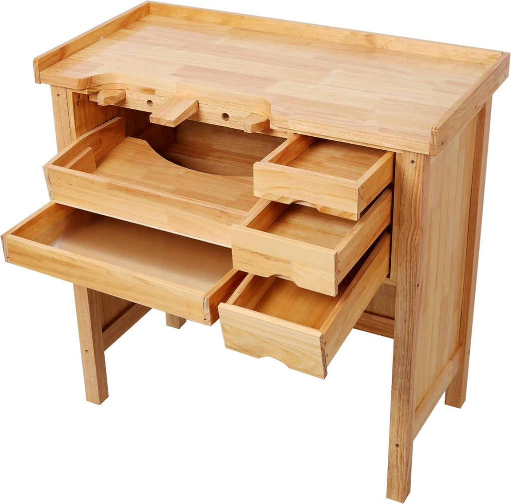 Montary 39-Inch Solid Wood Jewelry Workbench - Heavy Duty Jewelry Bench with Mandrel Tray & Metal Liner Pan & Practical Storage Drawers for Jewelry Making & Repair Station