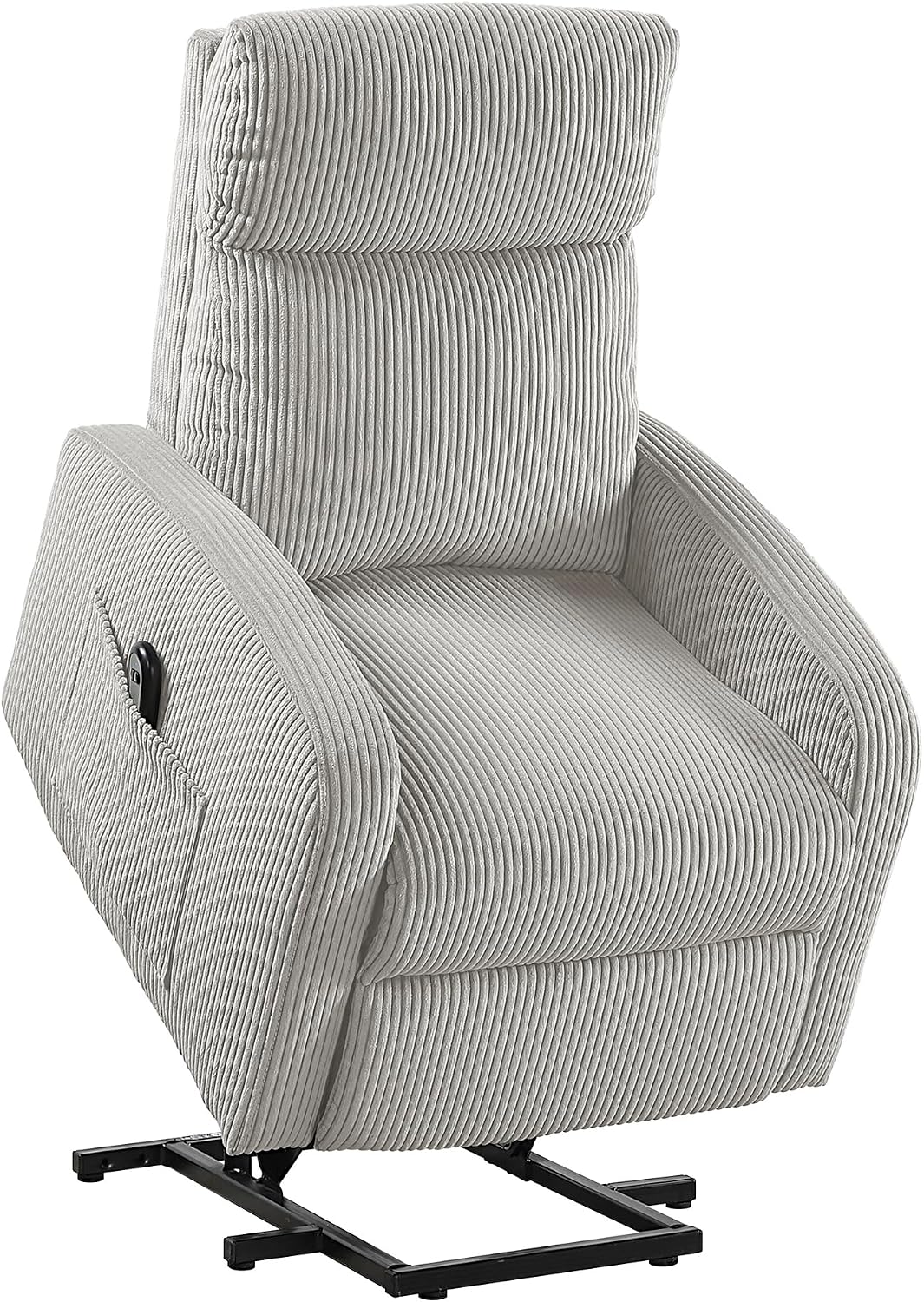 Lexicon Power Lift Recliner Chair for Elderly with Remote Control, Gentle Lift Motion, Side Pocket Armrest, Corduroy Upholstered Electric Recliner for Living Room/Bedroom, Easy Assembly, Light Gray