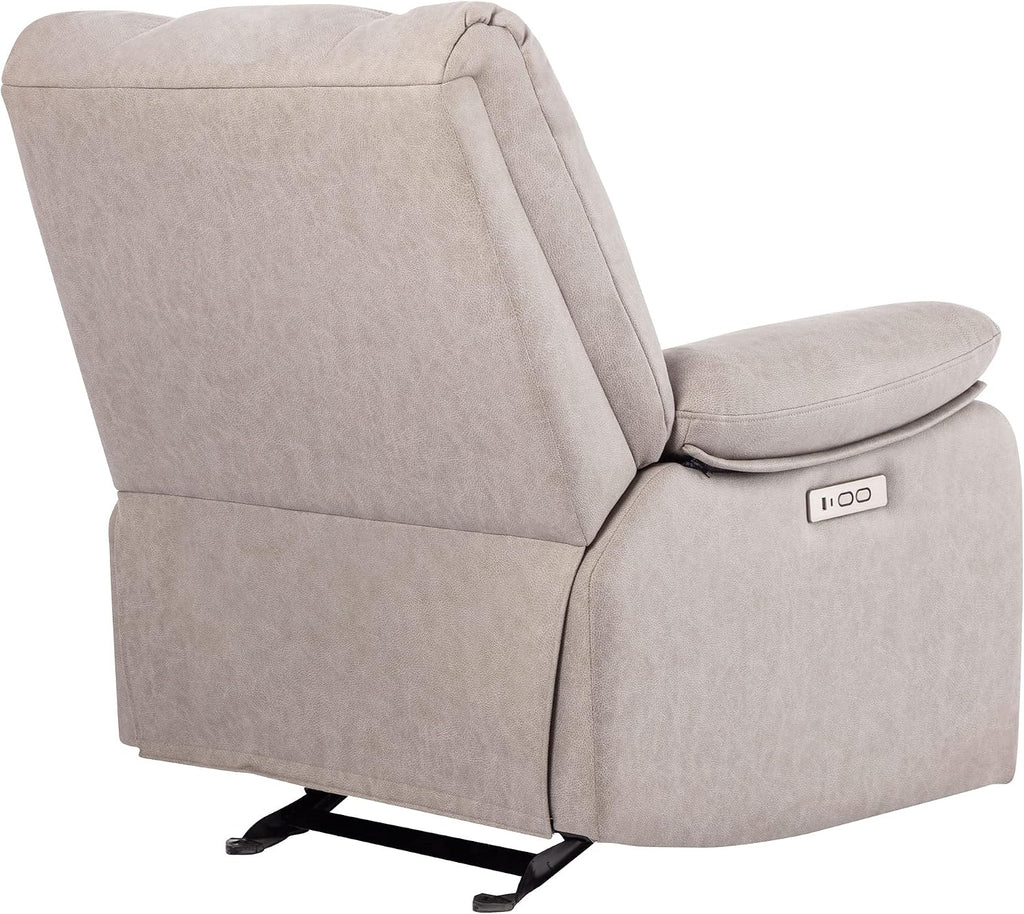 Watson & Whitely Power Recliner Chair for Adults, Fabric Electric Glider Reclining Chair for Living Room and Nursery, Upholstered Rocker Recliner with USB Port, Creamy Grey