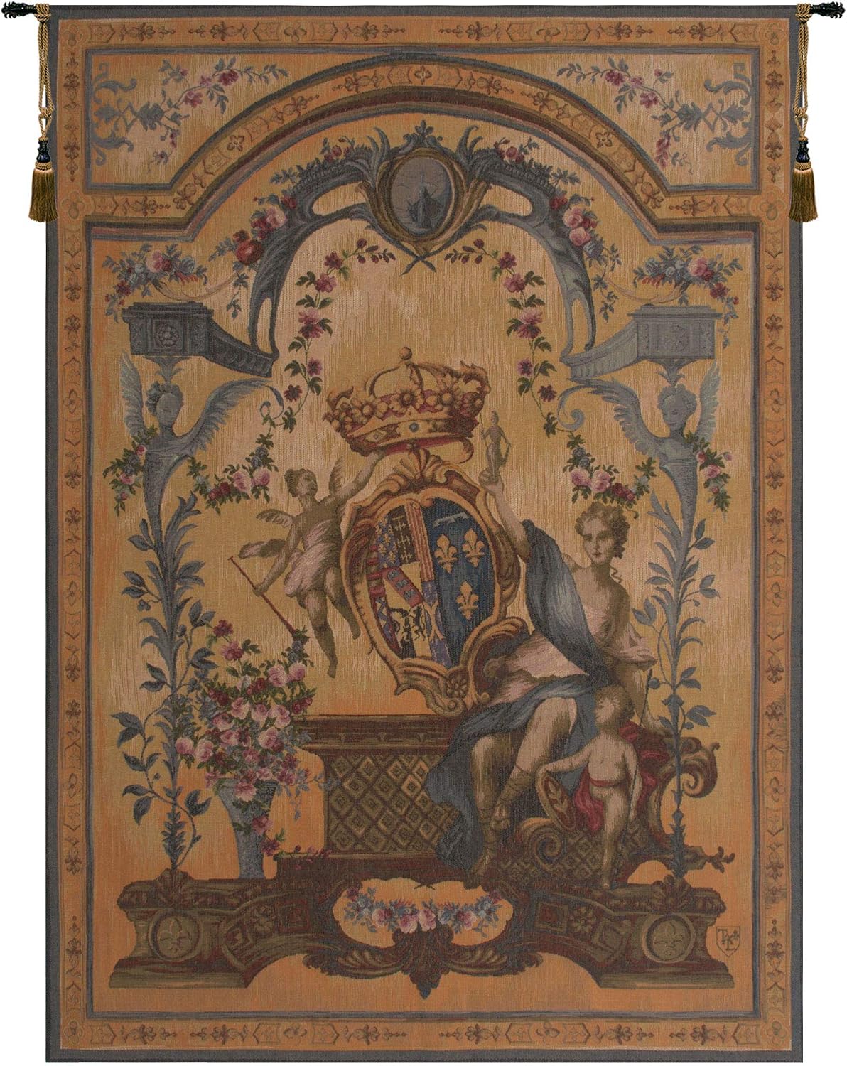 Charlotte Home Furnishings Inc. Dame Au Blason French Tapestry Wall Hanging, 58 X 44 Inch, Viscose Cotton And Polyester Blend Wall Art, Woven In France, Perfect For Home Decor And Wall Decor