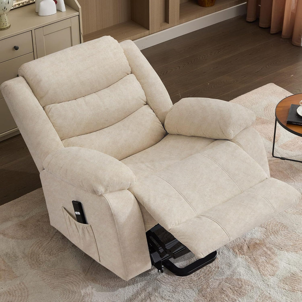 Korser Oversized Power Lift Recliner for Elderly, Extra Wide Electric Recliner Chairs with Massage and Heat, Reclining Chair with Side Pockets, Recliner for Living Room (Cashmere, Khaki)