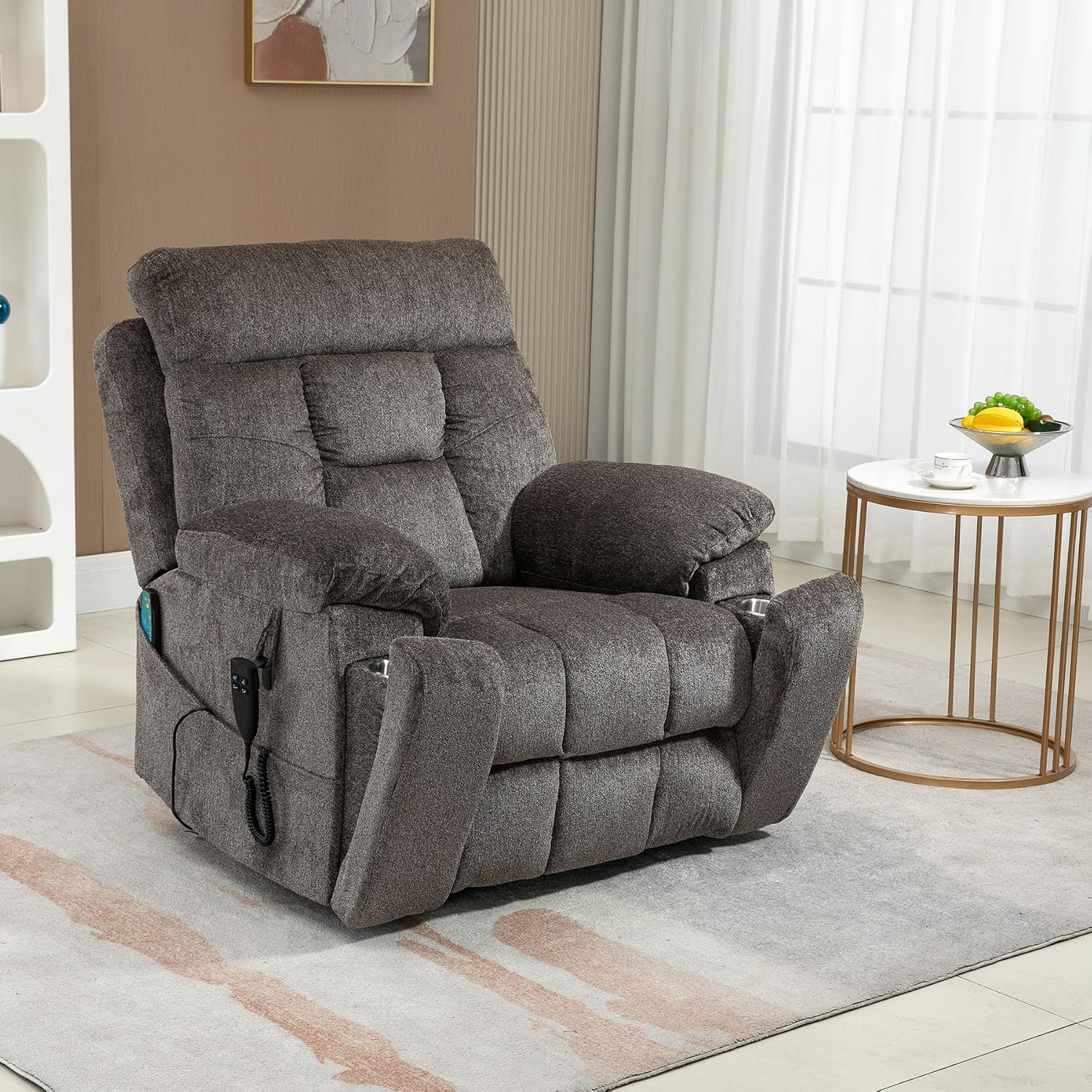 Oversized Lift Recliner Chair for Big and Tall Elderly, 26' Extra Wide Seat Power Lift Recliners with Heat and Massage, Dual Motor Electric Lay Flat Living Room Sofa with Lumbar Pillow