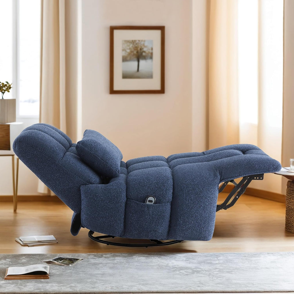 Watson & Whitely Oversized Power Recliner Chair for Adults, Swivel Rocker Recliner Chair with Lumbar Support, Ultra-Comfy Glider Recliner for Living Room Theater Seating Single Sofa, Navy