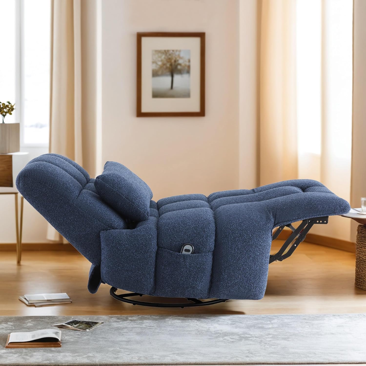 Watson & Whitely Oversized Power Recliner Chair for Adults, Swivel Rocker Recliner Chair with Lumbar Support, Ultra-Comfy Glider Recliner for Living Room Theater Seating Single Sofa, Navy