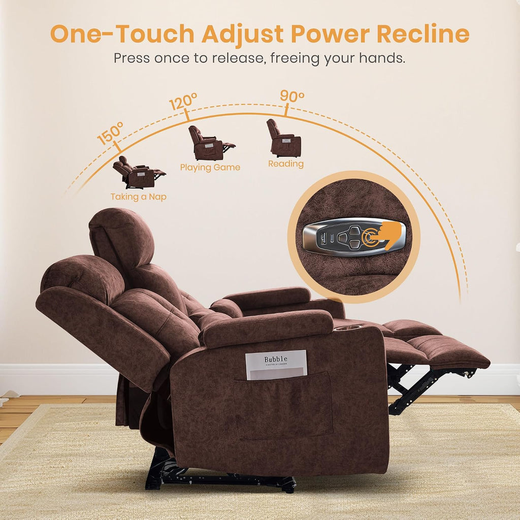 Power Reclining Loveseat with LED Lights/Arm Storage, Wall Hugger Loveseat Recliner with USB Ports, 2 Cushions, Power Loveseat Sofa for Living Room, Home, RV Camper(Brown, 2 Seat)