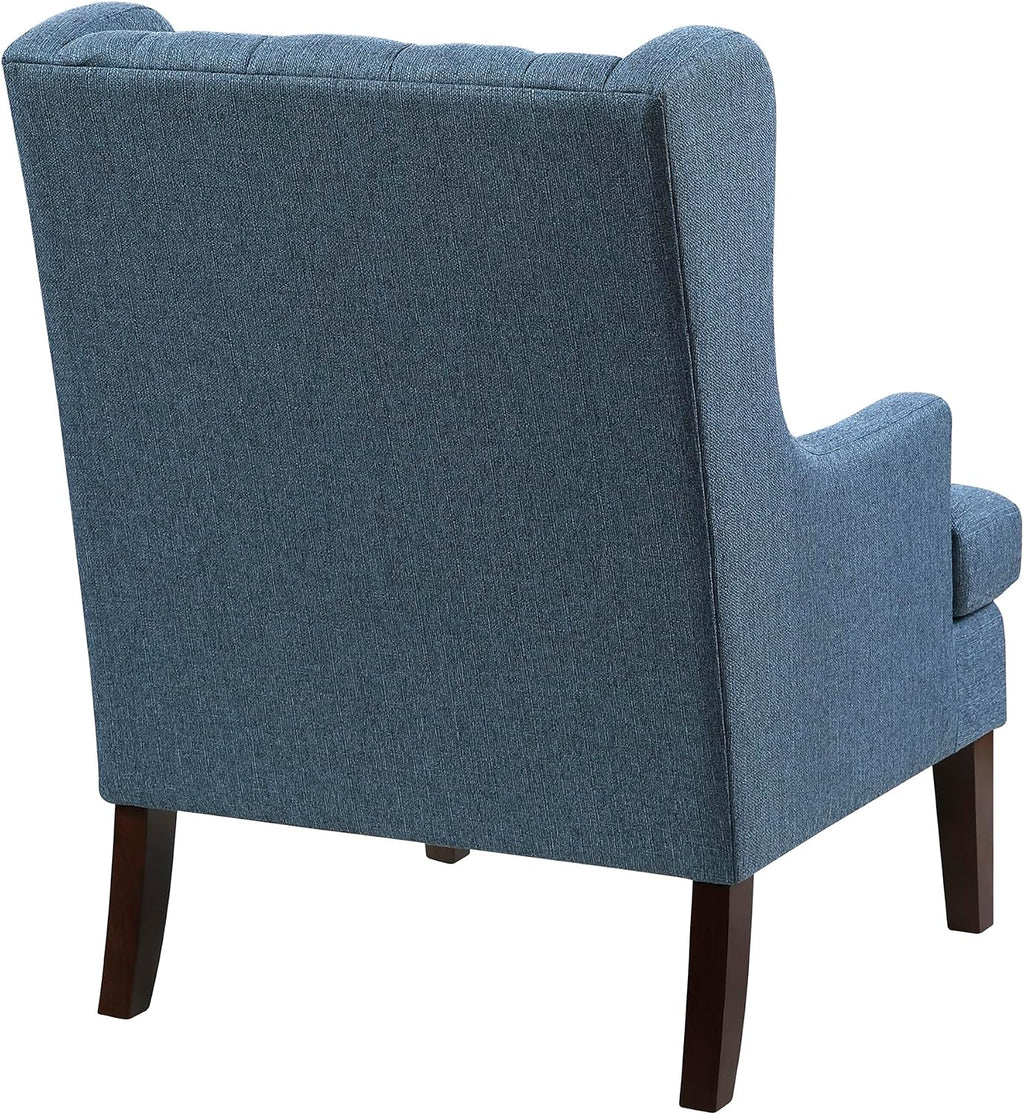Lexicon Living Room Accent Chair, Textured Fabric Upholstered Reading Chair, Button-Tufted, High Wingback for Living Room/Bedroom/Office, Blue