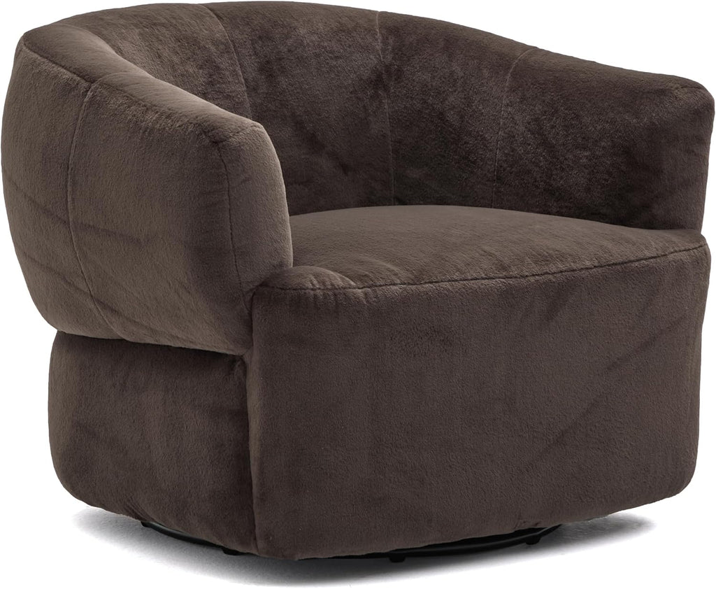 Christopher Knight Home Manie Plush Fabric 360° Swivel Accent Chair, Solid Wood Living Room Swivel Barrel Chair, Rotating Single Lounge Sofa, Comfy Reading Armchair, Dark Brown