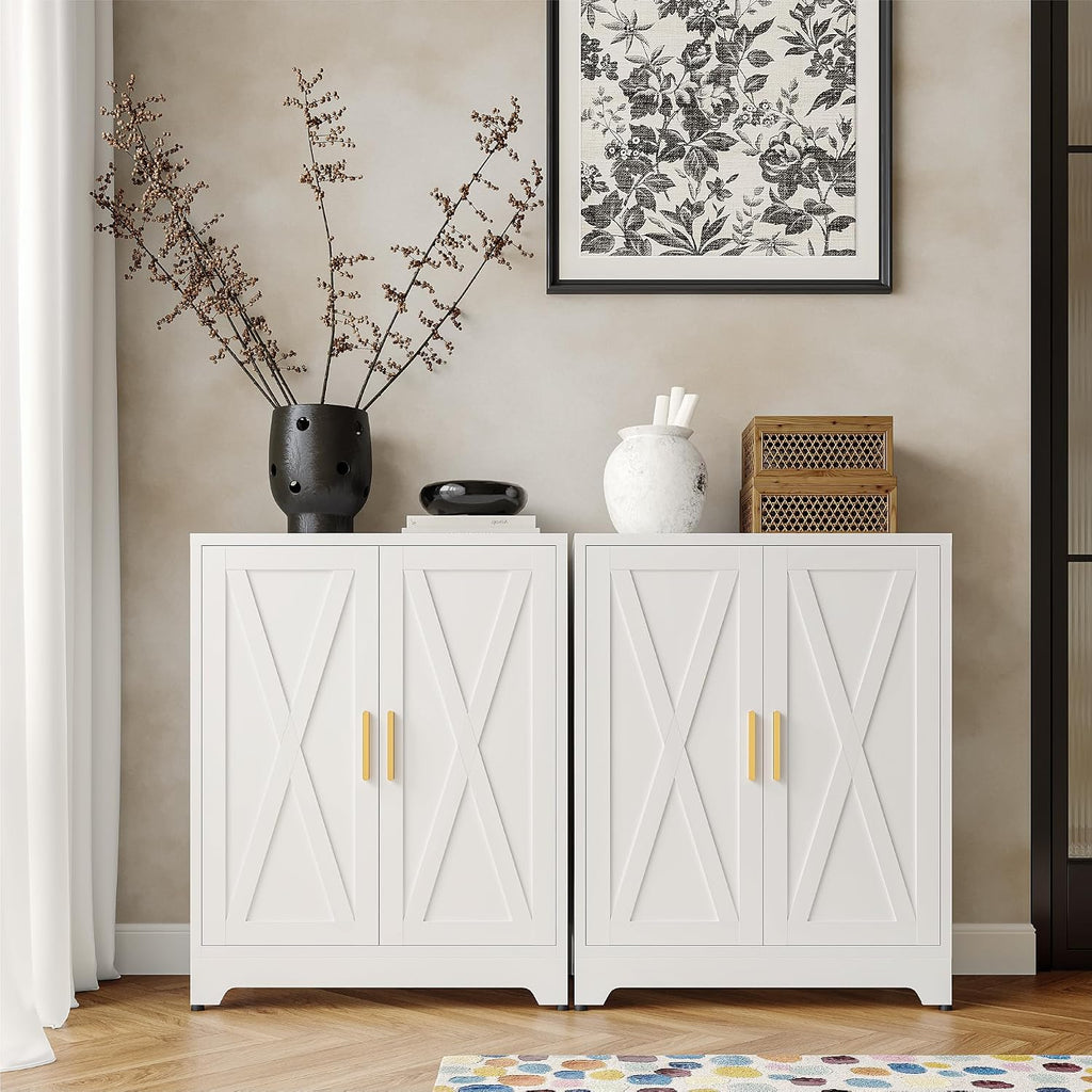 COFaR White 39' H Double Door Metal Storage Cabinet, Heavy Duty Kitchen Organizer & Coffee Bar with Adjustable Shelves, 150 lbs Top Capacity, 3-Tier Filing Cabinet for Pantry, Home Office, Dorm