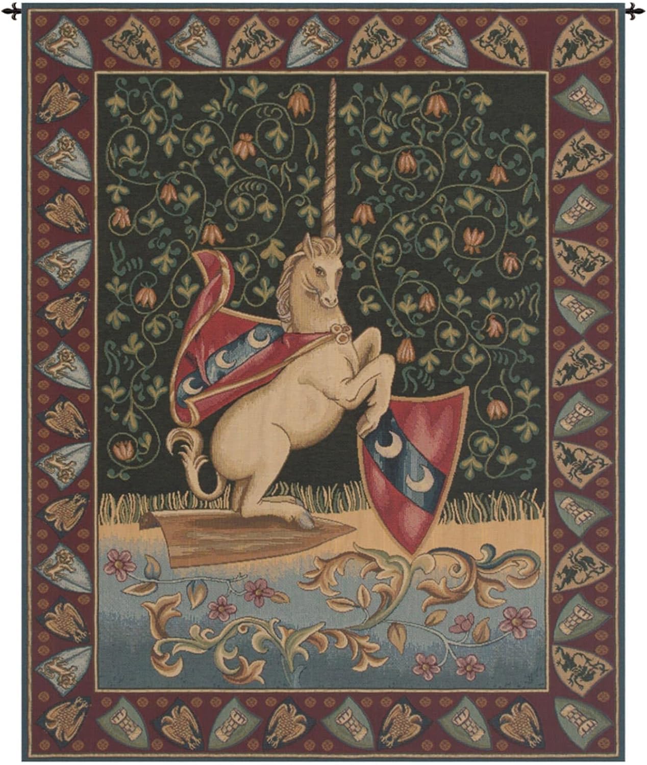 Charlotte Home Furnishings Inc. C Unicorn Medieval Italian Tapestry Wall Hanging 33 X 26 Inch Viscose Cotton And Polyester Blend Wall Art Woven In Italy Perfect For Home Decor And Wall Decor