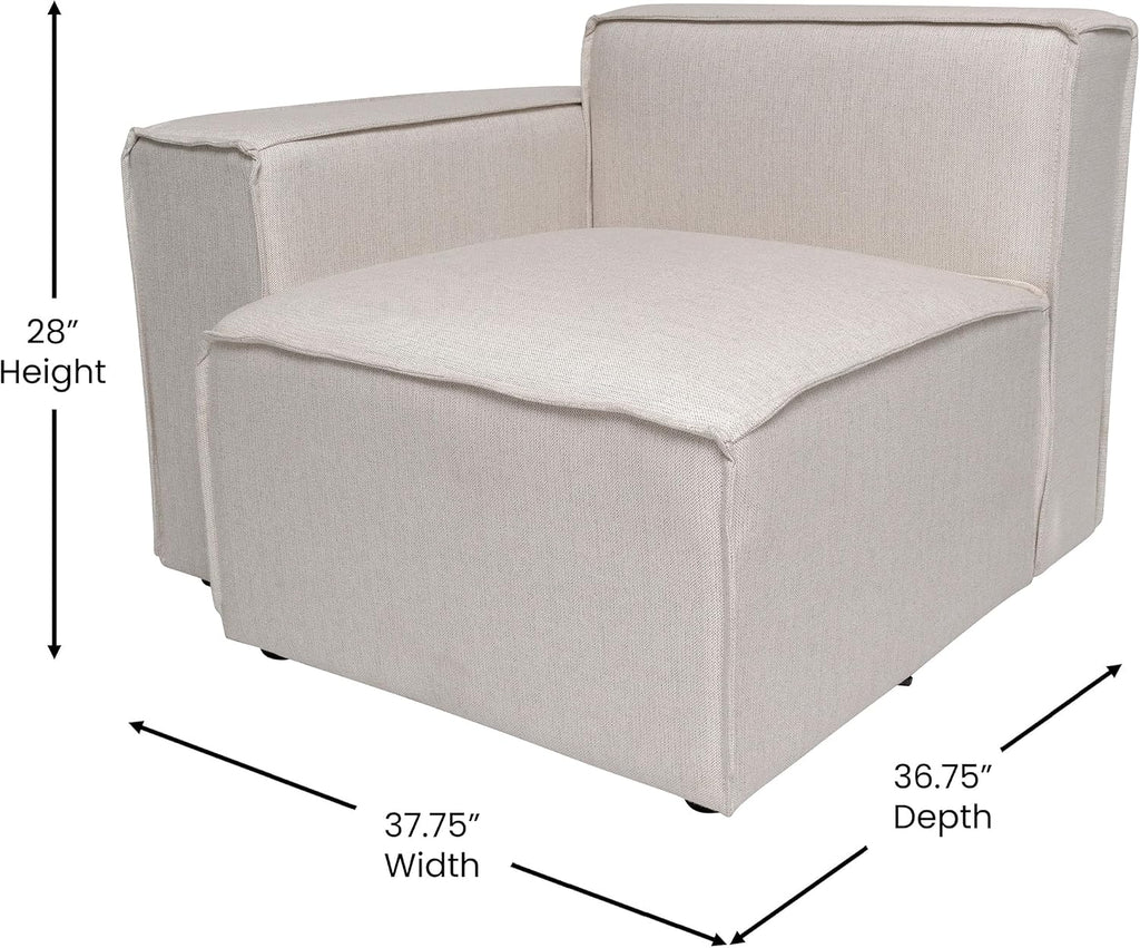 Flash Furniture Bridgetown Fabric Left Chair Module for Sectional Sofa, Customizable Modular Couch Left Seat with Arm Rest, Cream