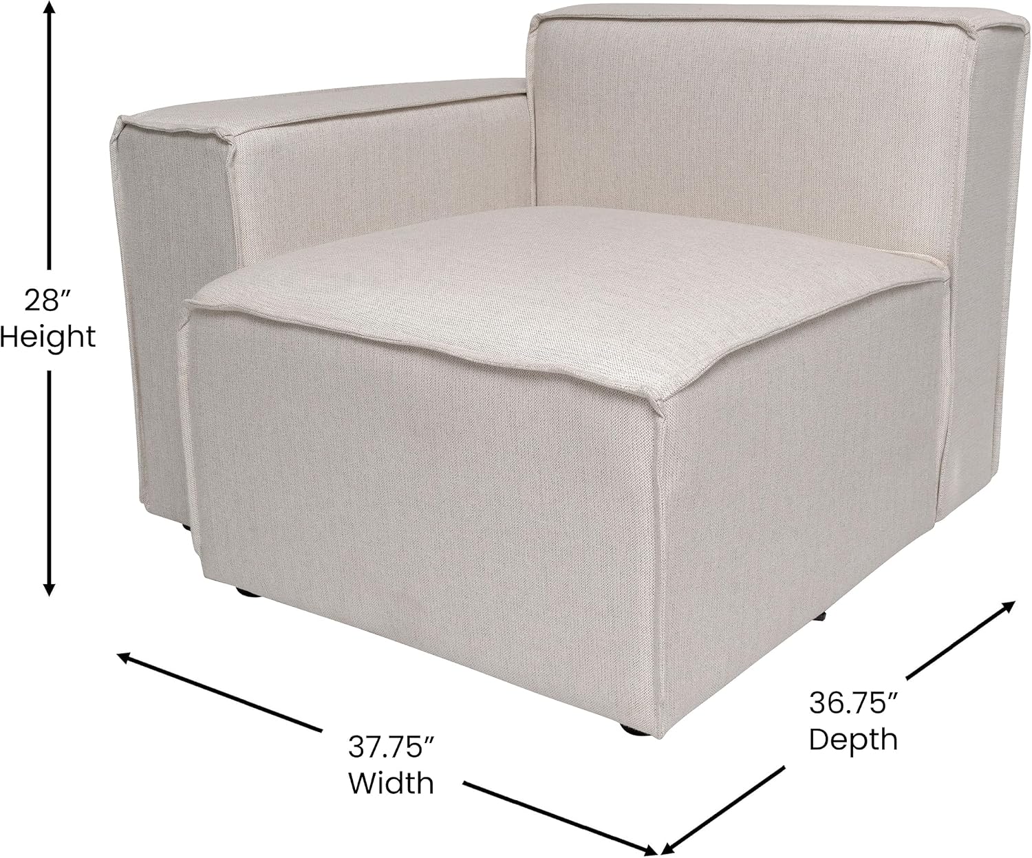 Flash Furniture Bridgetown Fabric Left Chair Module for Sectional Sofa, Customizable Modular Couch Left Seat with Arm Rest, Cream