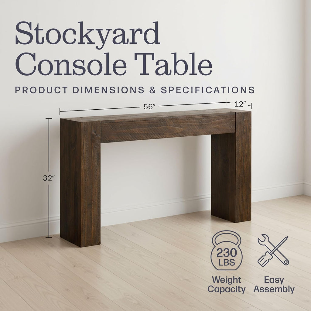 Alaterre Furniture Stockyard Solid Wood Console Table - 56 Inch Modern Farmhouse Entryway Table - Easy Assembly Living Room Furniture for Behind The Couch, Entryway, or Hallway (Brown)