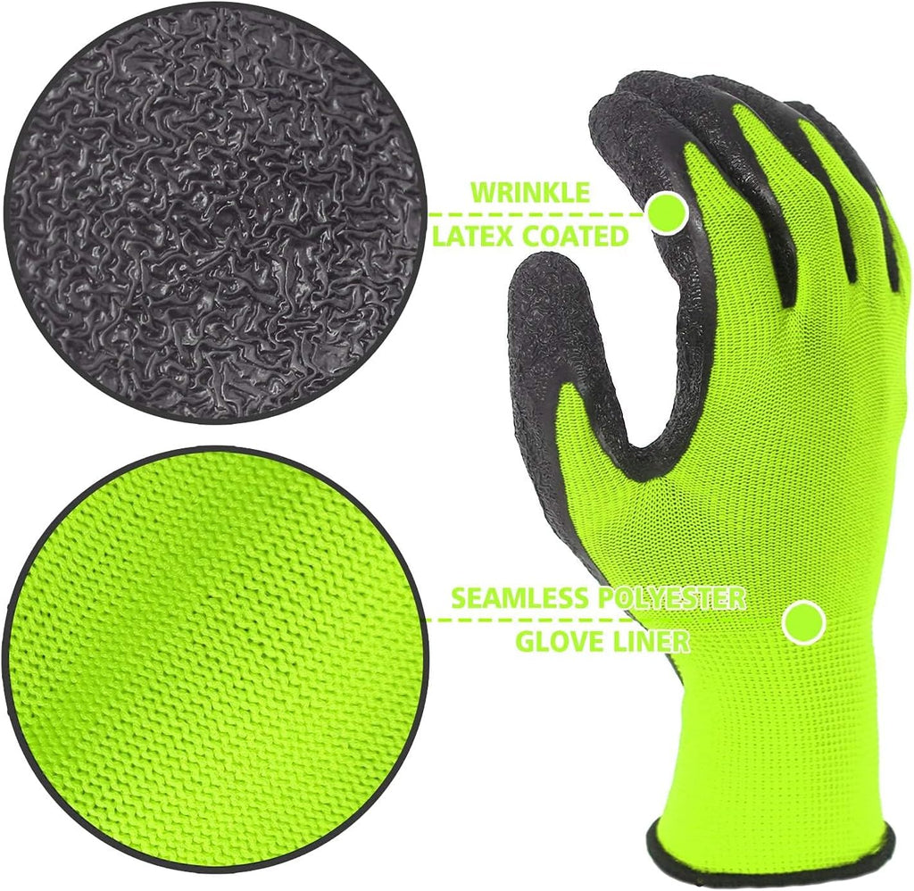 Evridwear Crinkle Latex Rubber Hand Coated Safety Work Gloves for Men Women General Multi Use Construction Warehouse Gardening Assembly Landscaping,Green Large 120 Pairs Pack