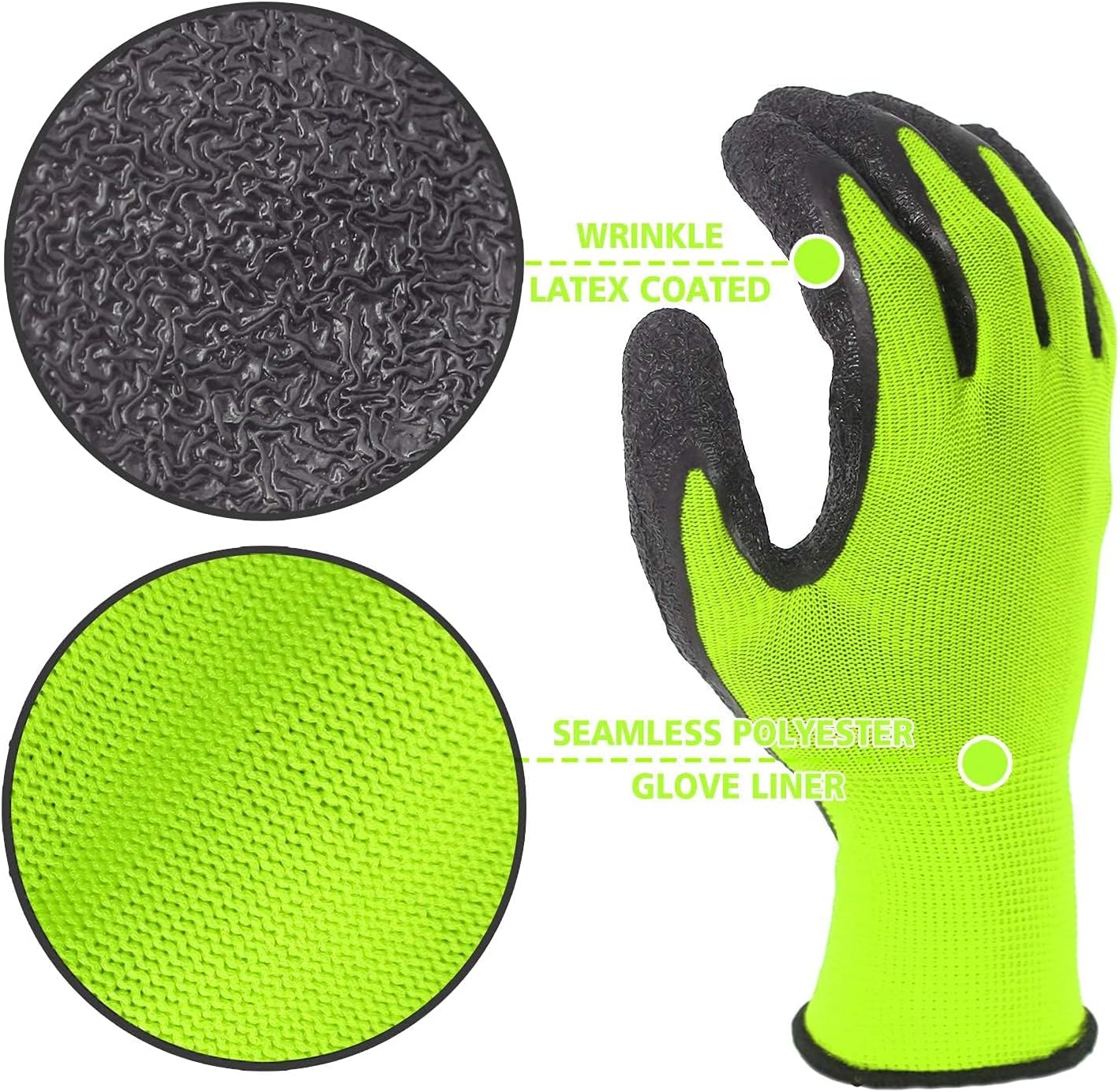 Evridwear Crinkle Latex Rubber Hand Coated Safety Work Gloves for Men Women General Multi Use Construction Warehouse Gardening Assembly Landscaping,Green Large 120 Pairs Pack