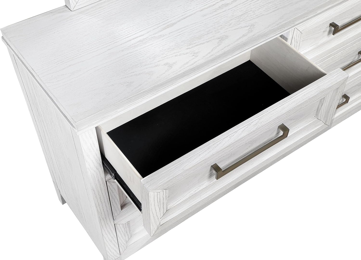 Coaster Home Furnishings - Marielle - Wood - 6-Drawer Bedroom Dresser with Antique Brass Bar Pulls, Rectangular Structure, Stepped Front Design - Bedroom - Distressed White - 224843
