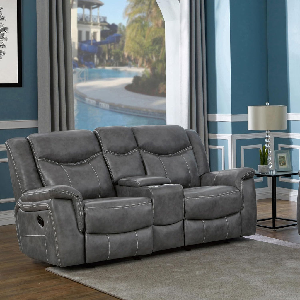 Coaster Home Furnishings - Conrad - Faux Leather Upholstered Padded Arm Glider Loveseat with Cup Holders, USB Port, Storage Drawer, and Power Outlet - Living Room & Home Theater - Gray - 650355