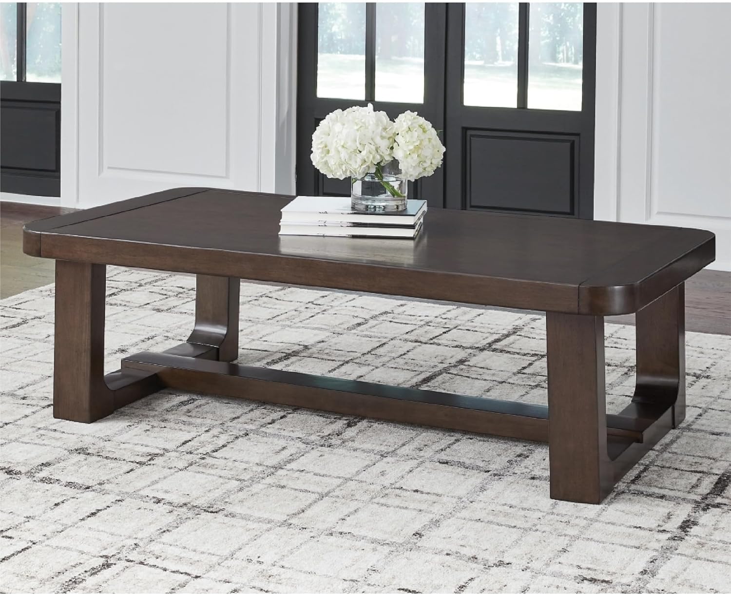 Signature Design by Ashley Breckington Modern Coffee Table with Trestle Base, Dark Brown
