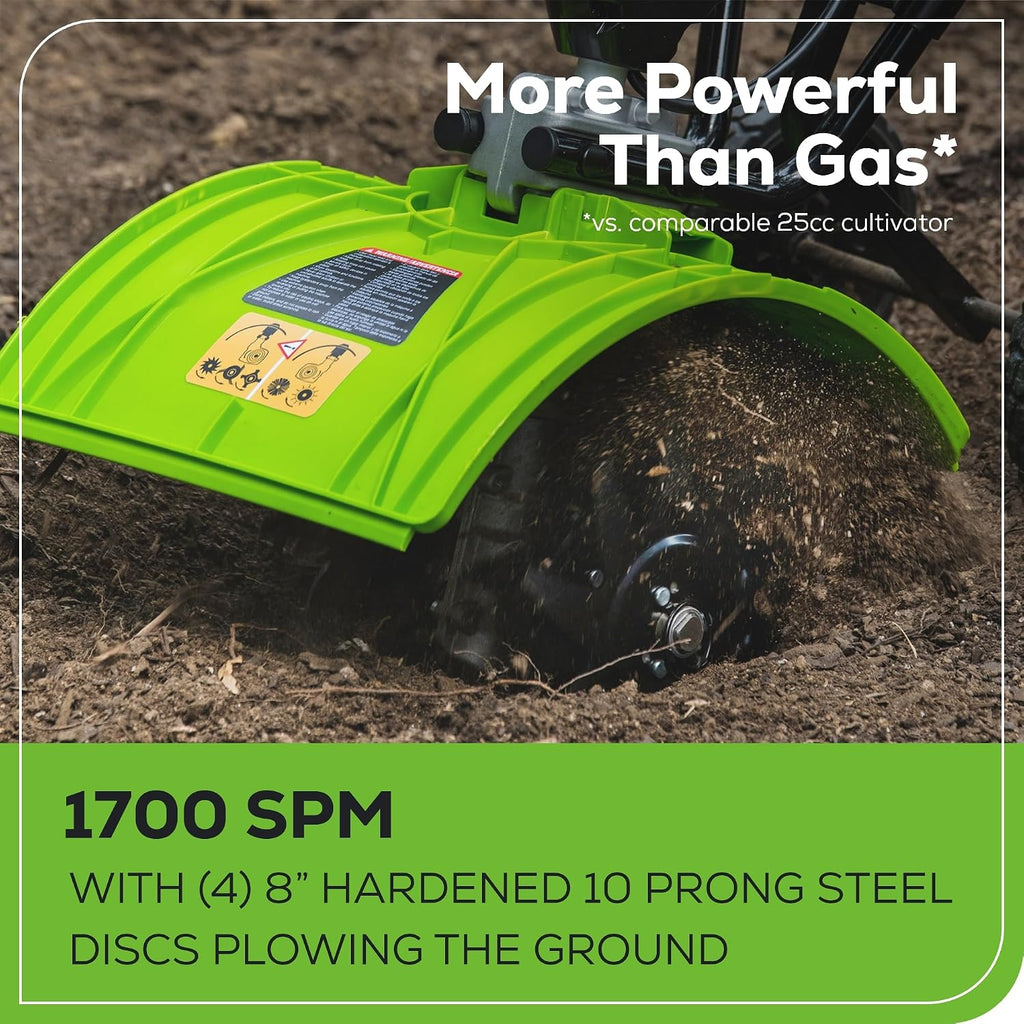 Greenworks 60V 8' Cordless Cultivator/Tiller + 4.0Ah Battery and Charger