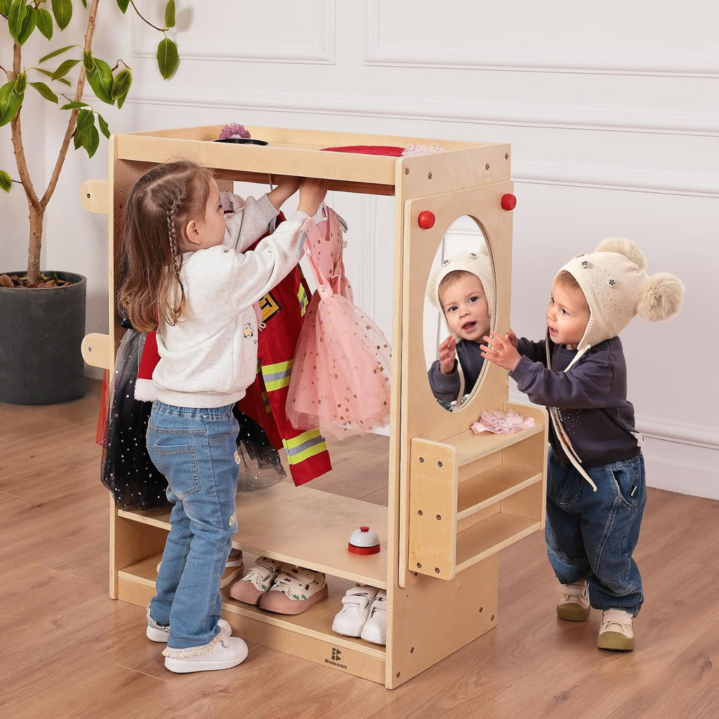 Kids Dress Up Center Girls/Boys Pretend Play Closet, Clothes Rack with Organizer Mirror Set, Cubbies for Costume,Toddler Montessori Furniture, Wardrobe for Daycare//Preschool (Standard)