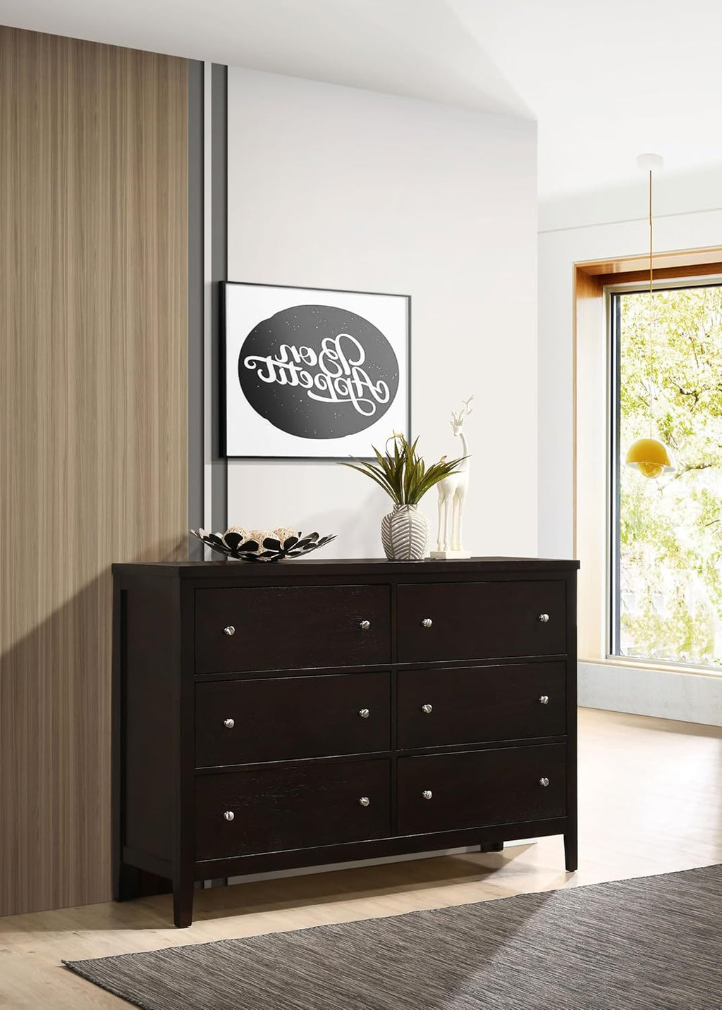 Coaster Home Furnishings - Carlton - Wood - 6-Drawer Dresser with Contemporary Style, Wide Drawers, Round Knobs, Rectangular Structure, Tip-Over Restraint - Bedroom - Cappuccino - 202093