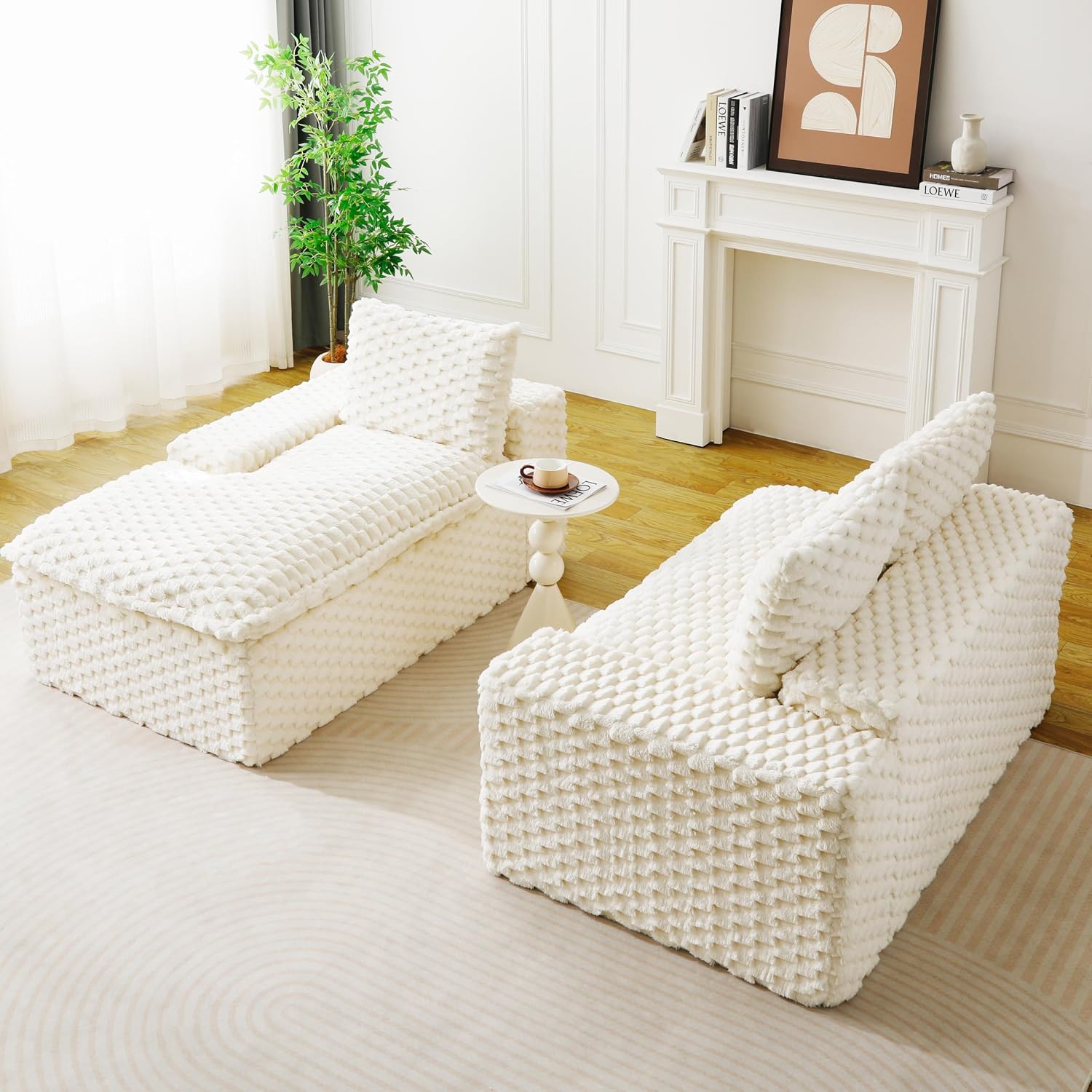 KEIKI 96' L-Shape Modular Boneless Couch with Chaise for Modern Home Small Space, Sectional Sofa Deep Seat Oversized Loveseat Convertible Sofa Bed for Apartment Furniture Lounge Relaxing Corner, White