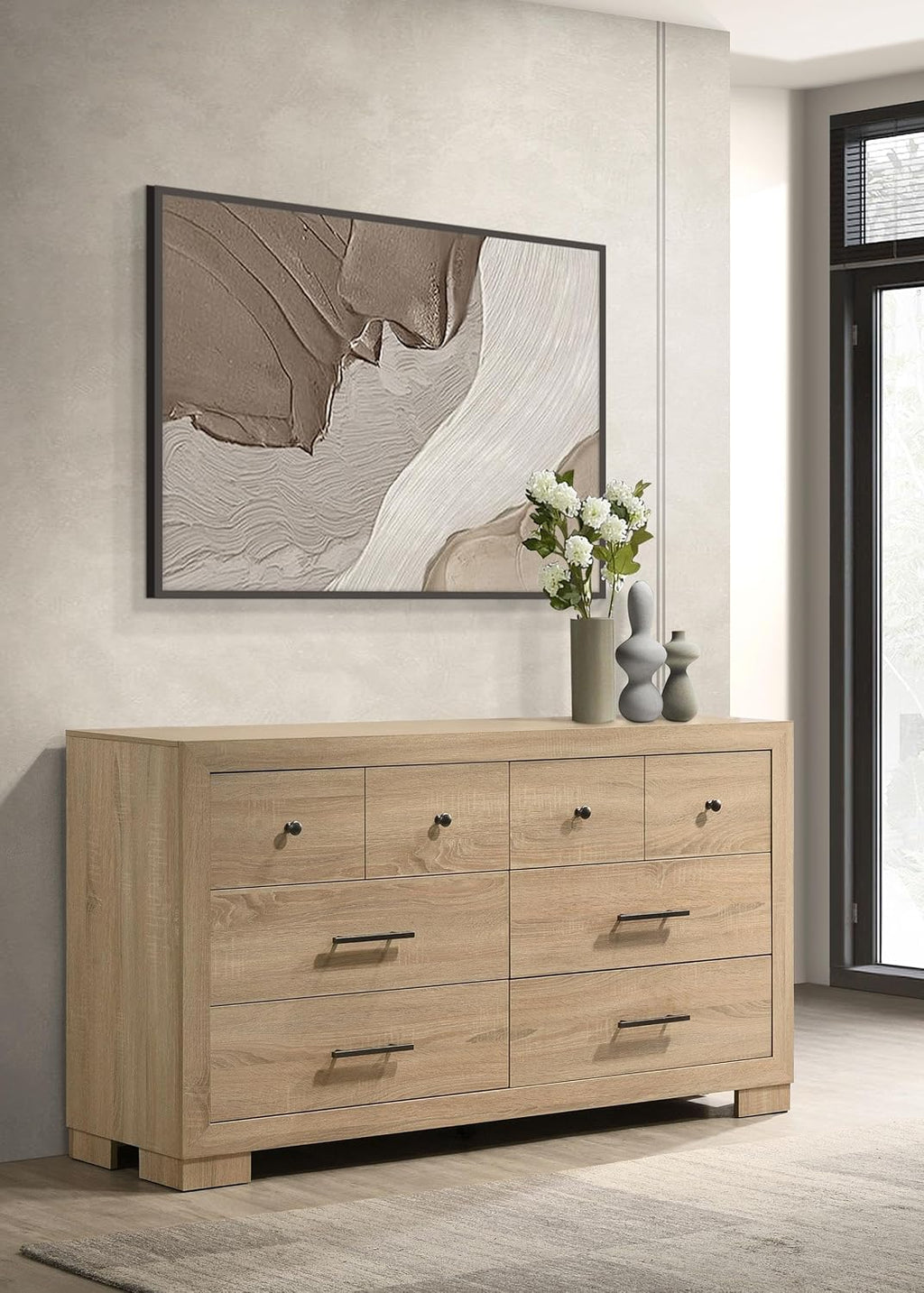 Coaster Home Furnishings - Arielle - Wood - 6-Drawer Dresser with Transitional Style, Scratch-Resistant Laminate, Metal Glides and English Dovetail - Bedroom - Light Oak - 223113