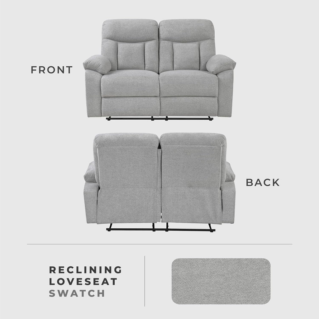 Lexicon Manual Double Recliner Loveseat for Living Room, Chenille Fabric Upholstered Reclining Sofa, Home Theater Seating, Easy Assembly, Recliner Love Seat Couch, Gray