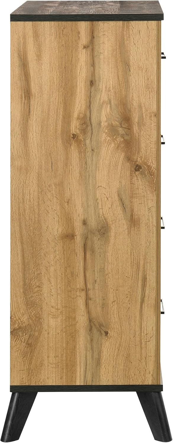 Coaster Home Furnishings - Kaywood - Wood - 4-Drawer Chest with Matte Black Handles, English Dovetail Joinery and Center Metal Glides - Mid-Century Modern - Bedroom - Natural Pine - 225005