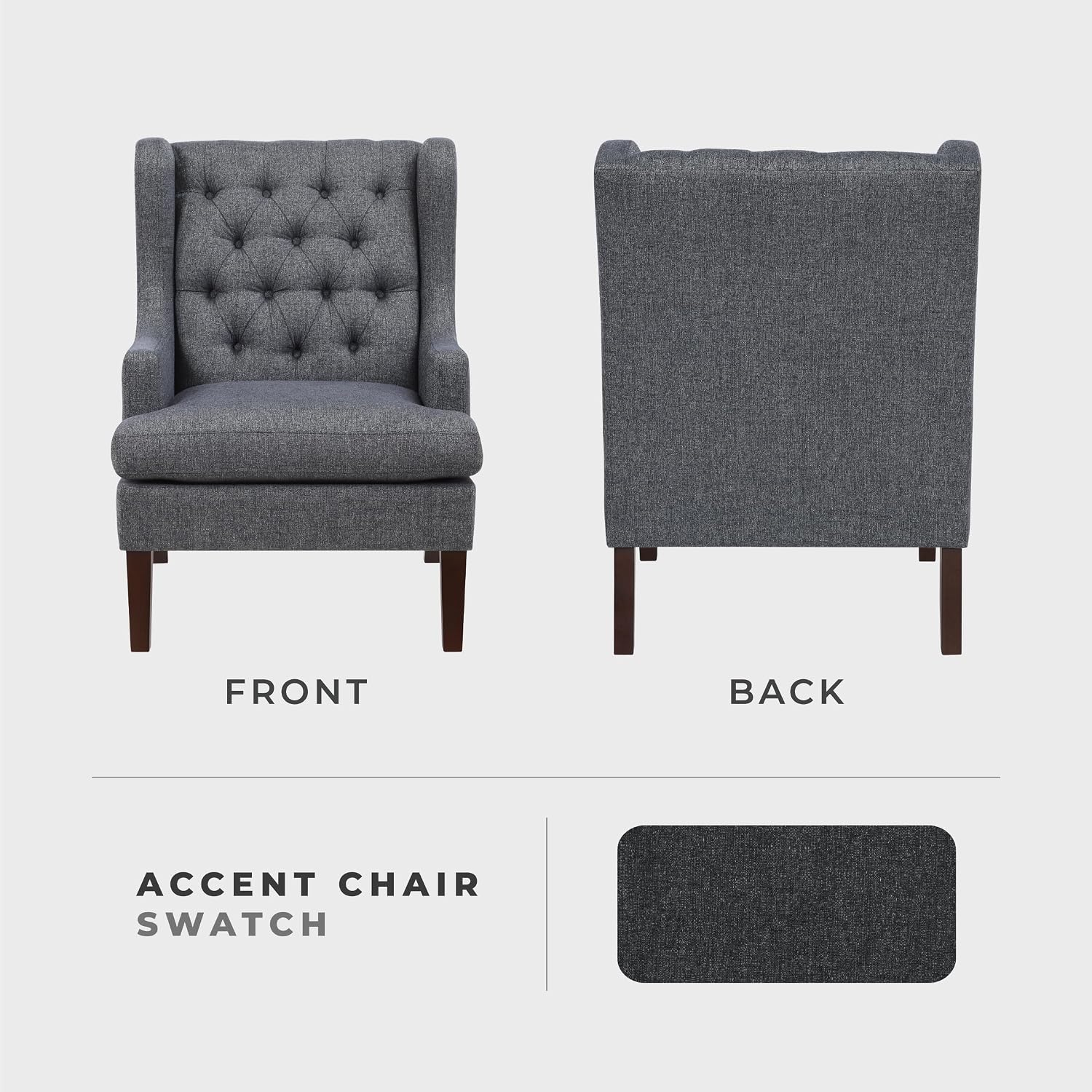 Lexicon Living Room Accent Chair, Textured Fabric Upholstered Reading Chair, Button-Tufted, High Wingback for Living Room/Bedroom/Office, Charcoal