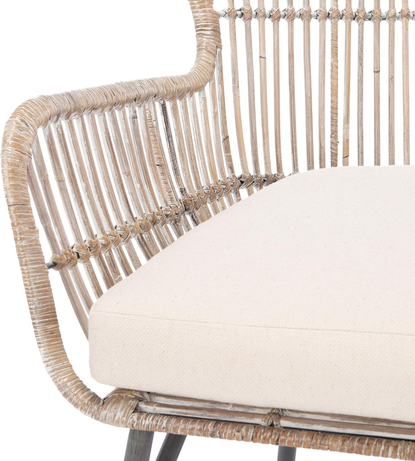 SAFAVIEH Home Collection Lenu Rattan Cushion Accent Chair, Grey White Wash/Black (ACH6510A)