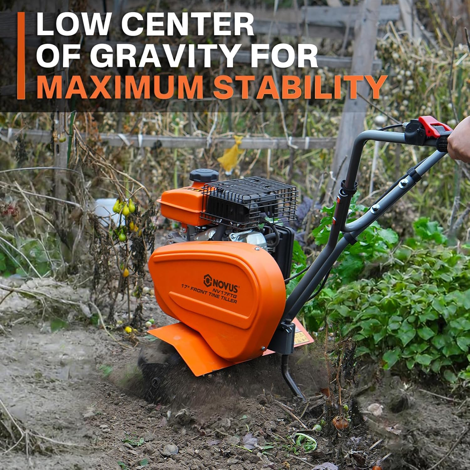 NOVUS 2-in-1 Gas Tiller for Gardening, 4-Cycle Front Tine Tiller Cultivator,9'-17' Tool-Free Tilling Width Adjustment, 24 Steel Tines, Never-Flat Wheels, 79CC Garden Tiller for Lawn, Soil Cultivation