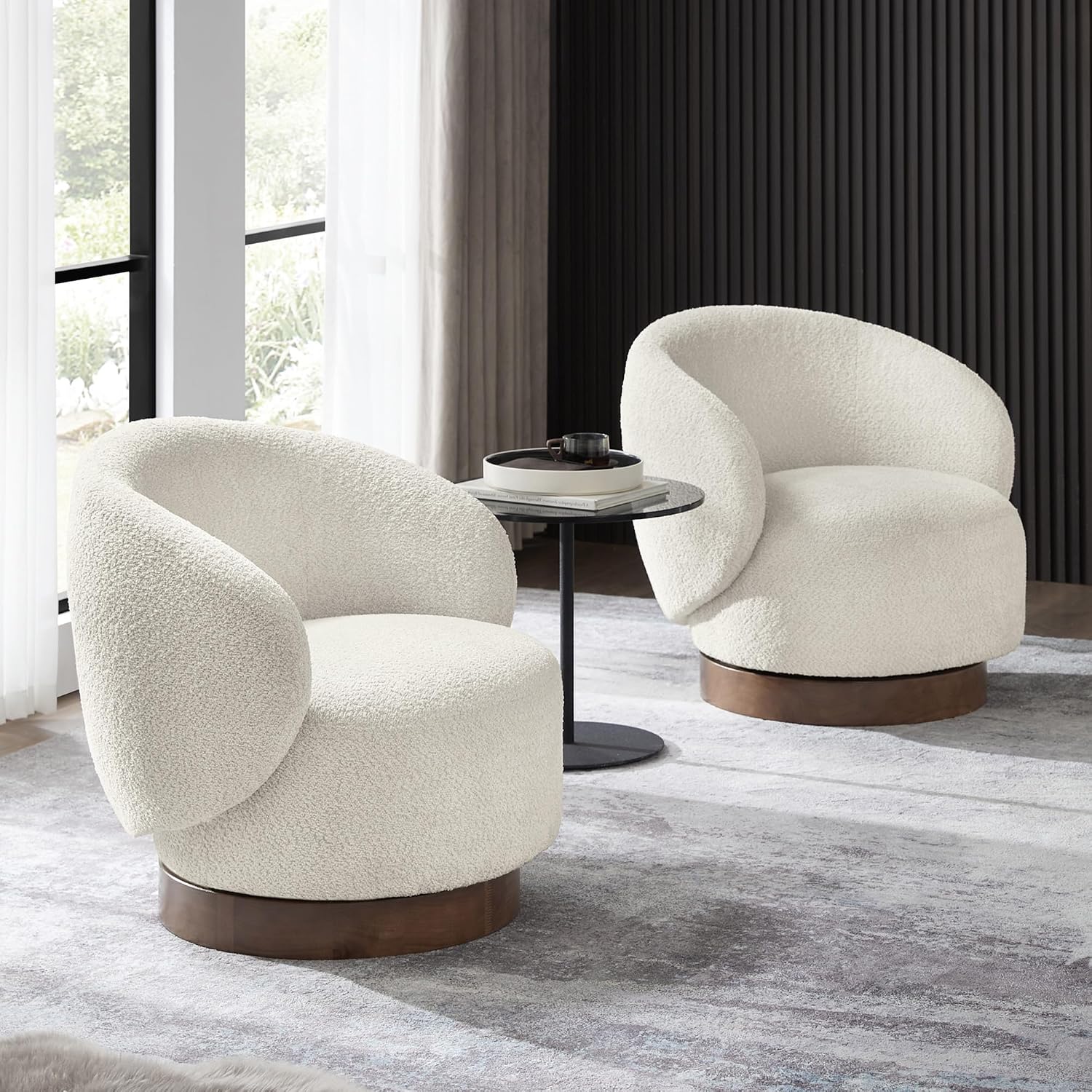 KISLOT Swivel Accent Chair Round Barrel Armchair Upholstered Performance Fabric for Living Room Bedroom Reading Waitingroom,2 PCS,Cream