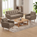 HUIMO Living Room Set, Button Tufted Living Room Furniture Sets, Upholstered Modern Couch Set with Solid Frame, Sofa Set for Living Room (Brown, 3 Piece Set-1*loveseat+2*Chair)