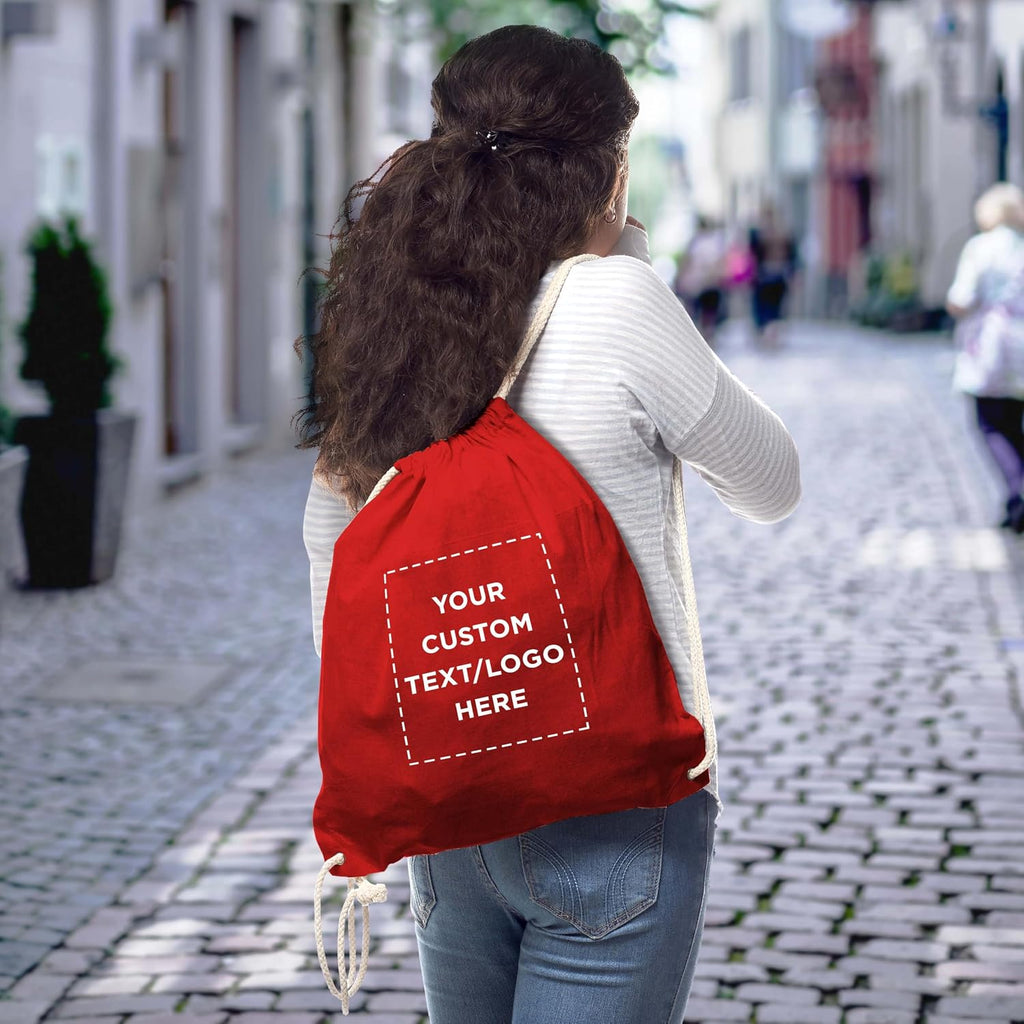 DISCOUNT PROMOS Custom Cotton Drawstring Backpacks Set of 50, Personalized Bulk Pack - Bring Everywhere You Go and For Everyday Use - Red