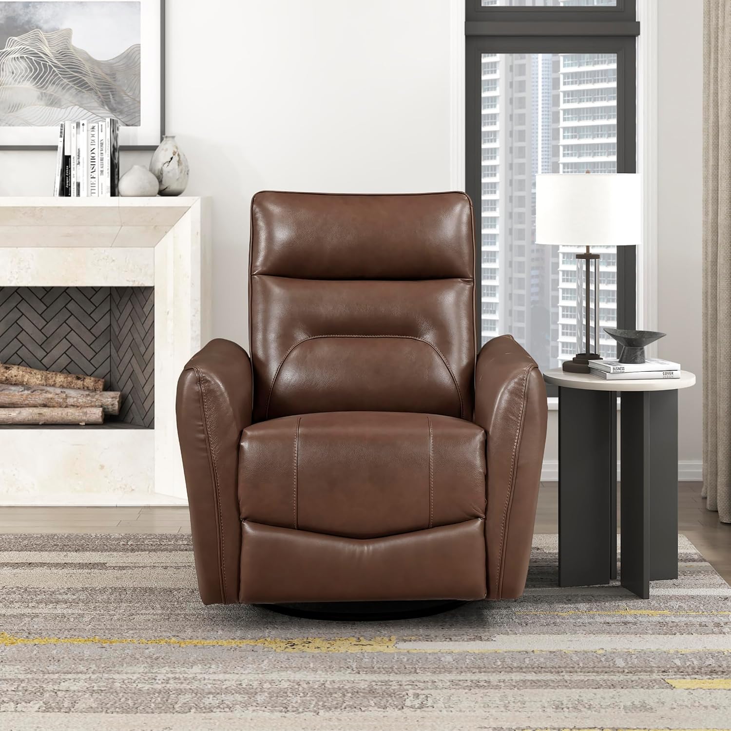 Lexicon Swivel Glider Reclining Chair, Top Grain Leather Match Manual Recliner, Comfy Nursery Glider Recliner, Swivel Reclining Chair for Living Room/Office/Bedroom/Apartment, Toffee Brown