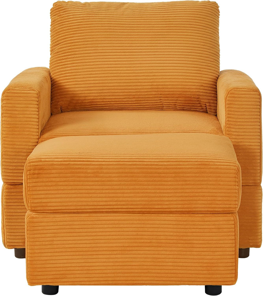 Ball & Cast 57' Classic Corduroy Chaise Lounge Chair,Comfy Sofa Chaise Couch Sleeper Chair,Upholstered Accent Chair W/Ottoman,Leisure Sofa Recliner Reading Chair for Living Room,Bedroom,Office,Yellow