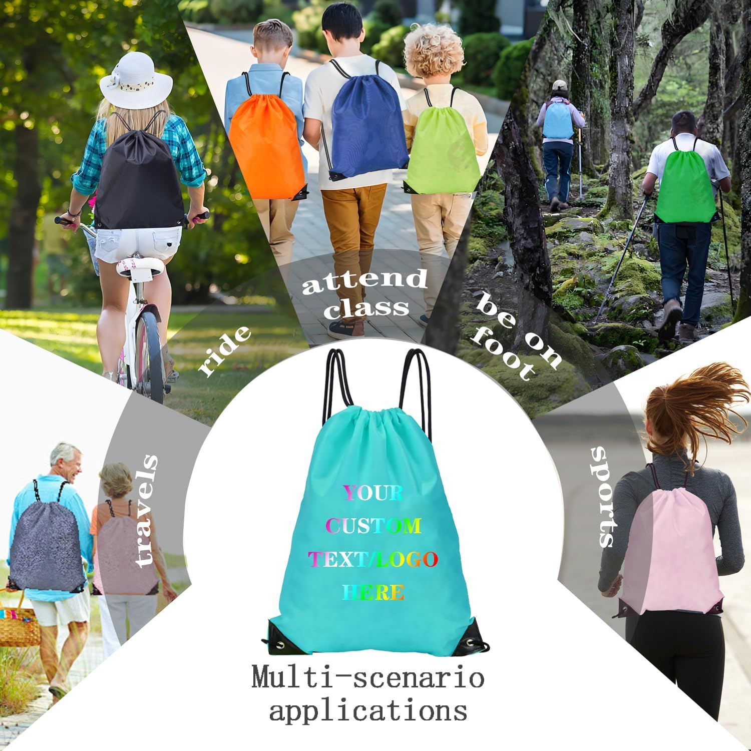 Custom Bags With Your Logo Set of 100 Custom Backpack Draw String Bags Pack Bulk for Travelling Swimming Gym Everyday Use (Blue 2)