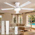 ZMISHIBO 52inch Ceiling Fans with Lights, Low Profile Ceiling Fan with Pull Chain and Remote Control, Flush Mount, Reversible, Dimmable, Noiseless, White Pull Cord Ceiling Fan for Bedroom