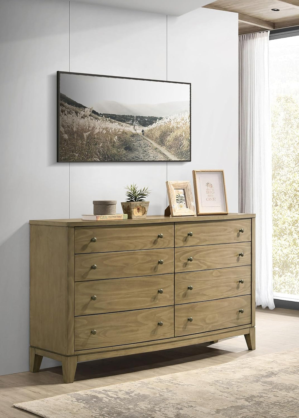 Coaster Home Furnishings - Granada - Solid Pine - 8-Drawer Dresser with Modern Classic Style, Curved Front, Antique Nickel Hardware, Felt-Lined Tops, Round Knobs - Bedroom - Natural Pine - 224923