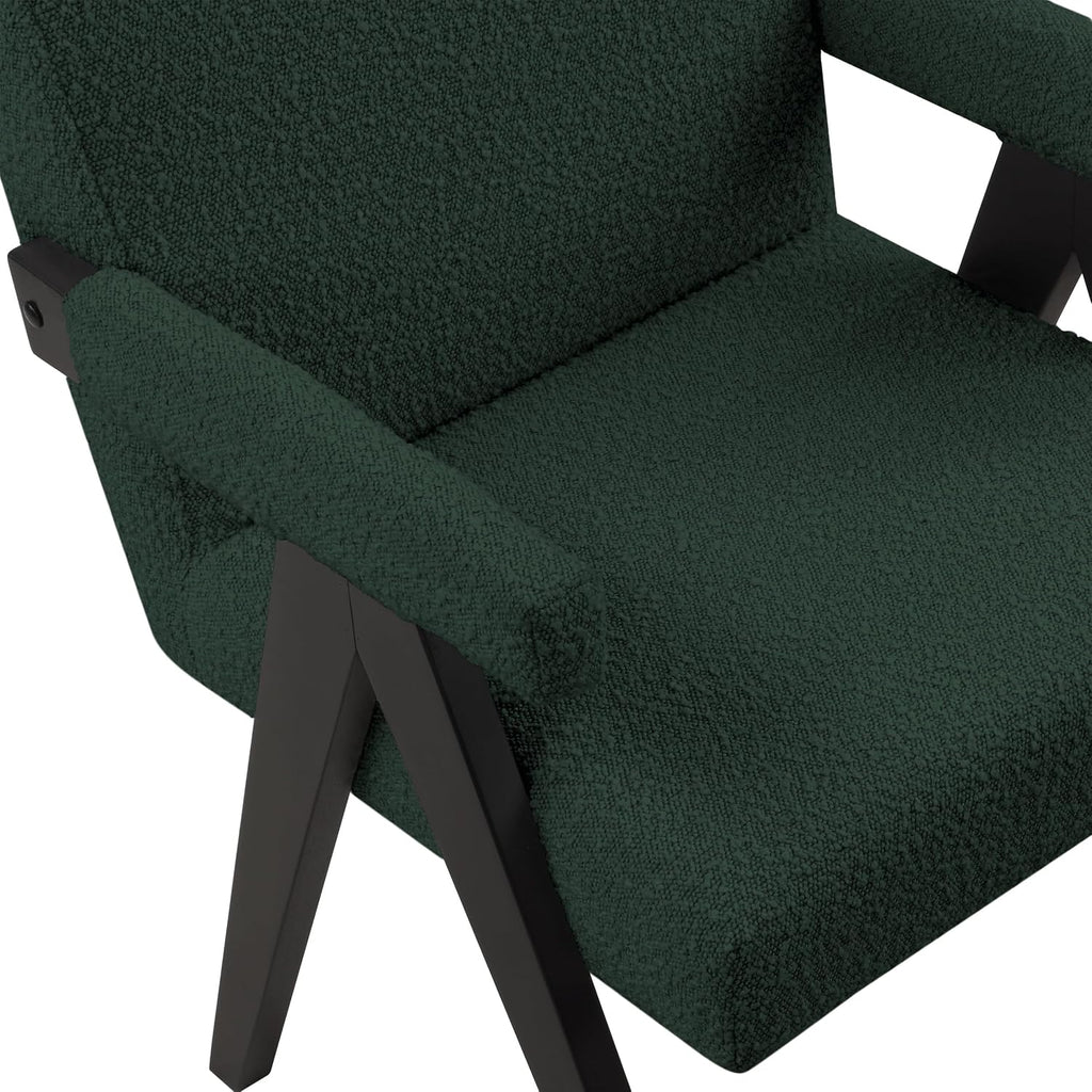Meridian Furniture 481Green Woodloch Collection Mid-Century Modern Boucle Fabric Upholstered Accent Chair with Rich Green Boucle Fabric, Black Finish Solid Wood, 24.5' W x 23.5' D x 32' H, Green