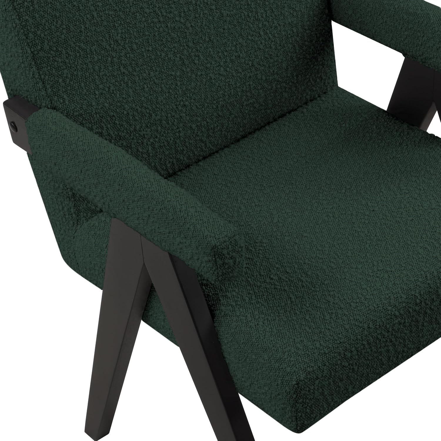 Meridian Furniture 481Green Woodloch Collection Mid-Century Modern Boucle Fabric Upholstered Accent Chair with Rich Green Boucle Fabric, Black Finish Solid Wood, 24.5' W x 23.5' D x 32' H, Green