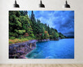 Trykid 20x10ft Lush Green Forest Blue Lake Backdrop Cliff Moody Sky Nature Landscape Photography Background Hiking Camping Party Decoration Tapestry Photo Studio Prop Fabric