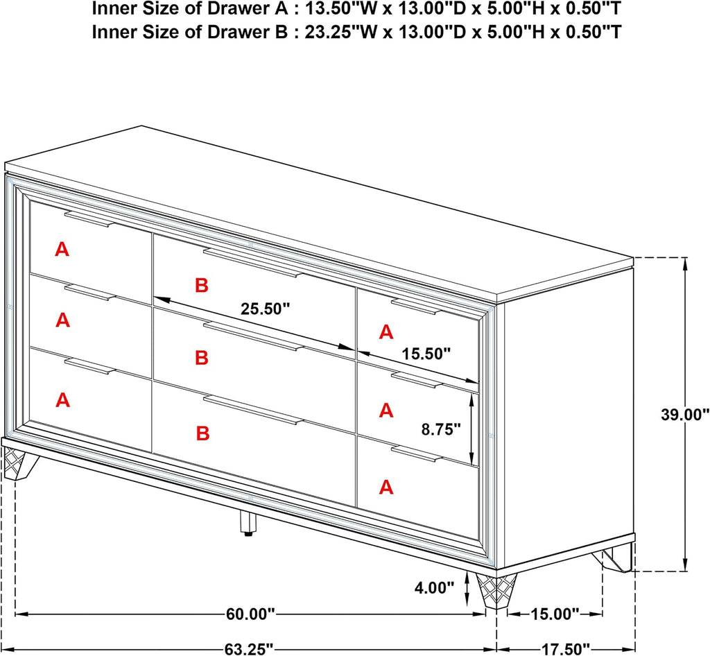 Coaster Home Furnishings Marmore Contemporary 64-inch 9-Drawer Bedroom Dresser Clothing Storage Cabinet Wide Chest of Drawers Organizer Unit White 224963