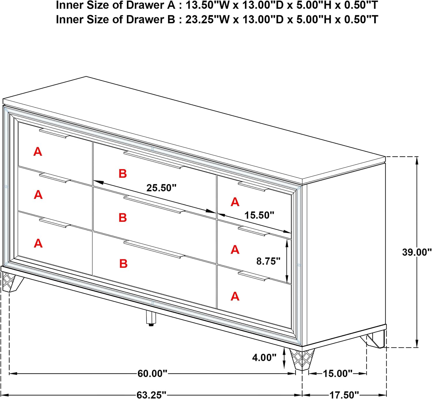Coaster Home Furnishings Marmore Contemporary 64-inch 9-Drawer Bedroom Dresser Clothing Storage Cabinet Wide Chest of Drawers Organizer Unit White 224963