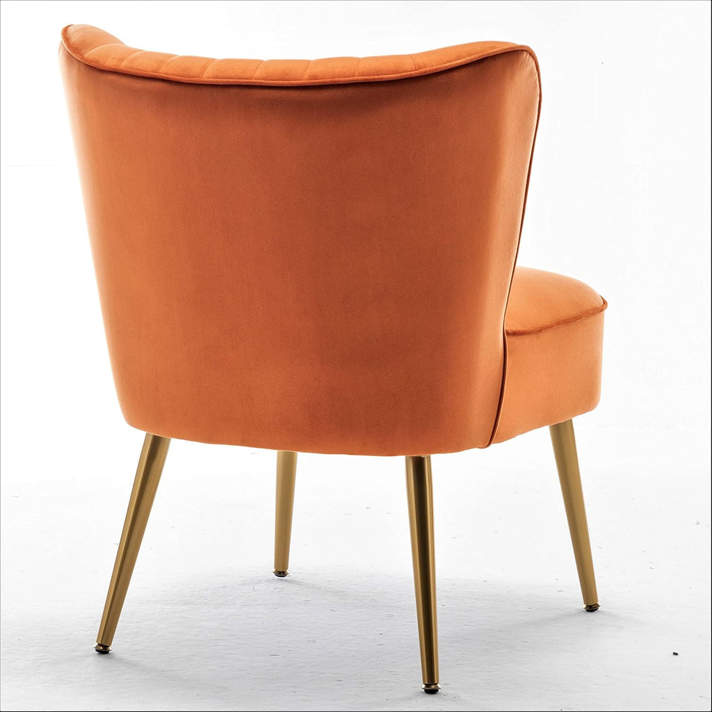 Container Furniture Direct Modern Velvet Accent Chair for Living Room, Bedroom, or Entryway, Stylish and Comfortable Armless Design with Metal Legs, Orange Red