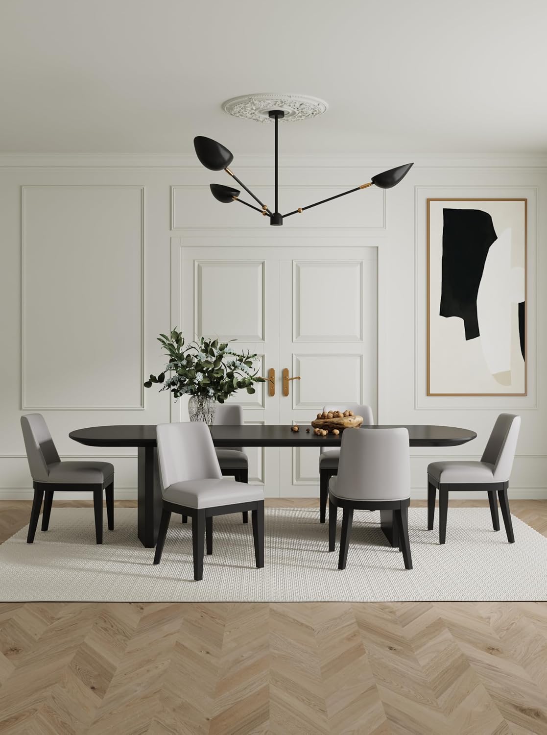 Manhattan Comfort Gansevoort Modern Faux Leather Dining Chair with Solid Beech Wood Frame, Upholstered Accent Furniture for Kitchen Table or Office, Set of 2, Light Grey