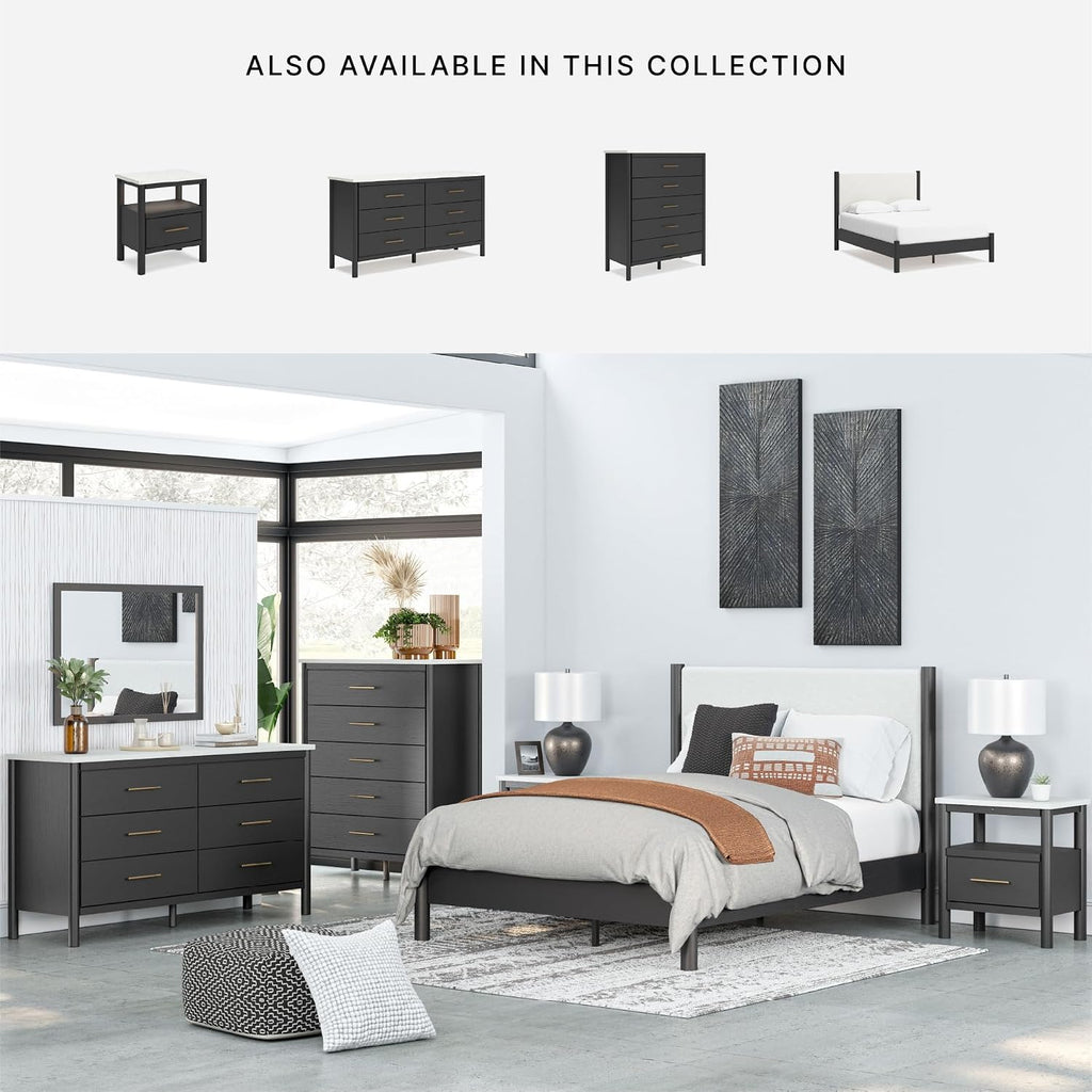 Signature Design by Ashley Cadmori 6 Drawer Dresser, Black Dresser for Bedroom, Matte Black & Replicated White Marble Top, 64' Wide, Engineered Wood Construction, Minor Assembly Required