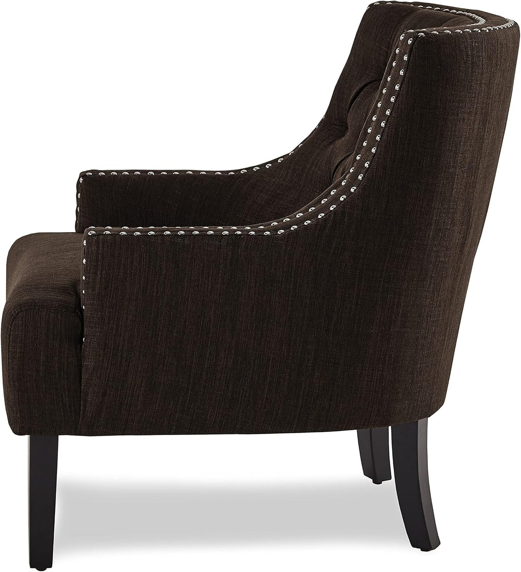 Lexicon Accent Chair Reading Chair Comfy Chair for Bedroom, Upholstered Armchair with Solid Wood Frame, Tufted Cushion Nail Head Trim, Single Sofa Chair for Living Room, Office, Chocolate Chenille