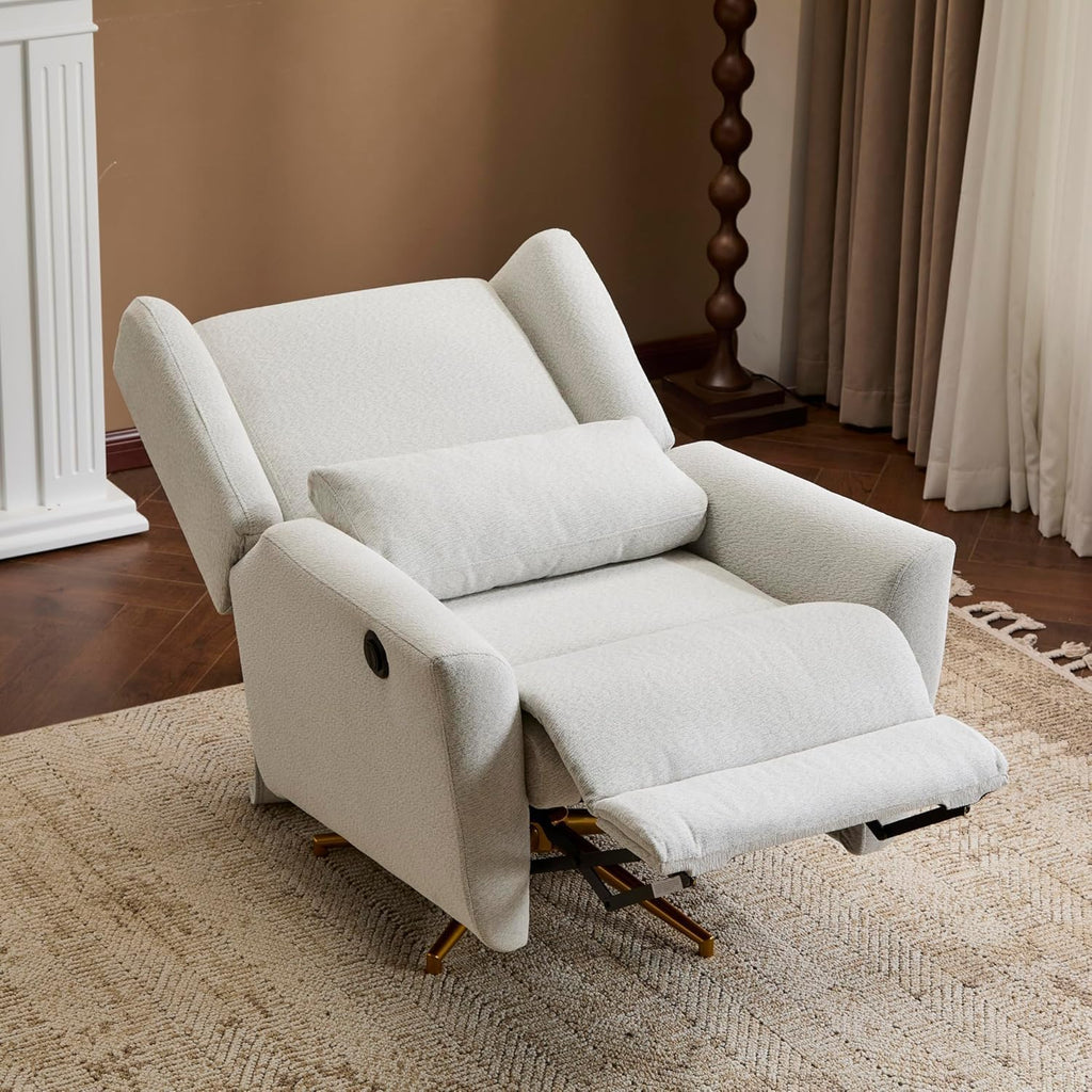 Christopher Knight Home Dolia Fabric Upholstered 360° Swivel Chair, Push-Back Power Recliner Chair, Iron Recliner Sofa with Rotation, Living Room Lounge Sofa, Adjustable Backrest, Gold + Light Grey